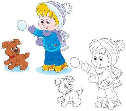 Child plays with a pup Stock Illustration