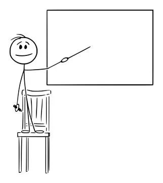 Child Pointing at Empty Whiteboard , Vector Cartoon Stick Figure Illustration Stock Illustration