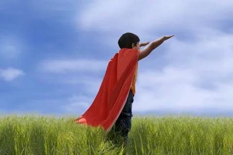Child posing as Superman Stock Photos