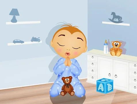 Child praying in the bedroom Stock Illustration