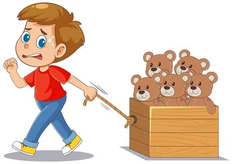 Child Pulling Box of Teddy Bears Illustration Stock Illustration