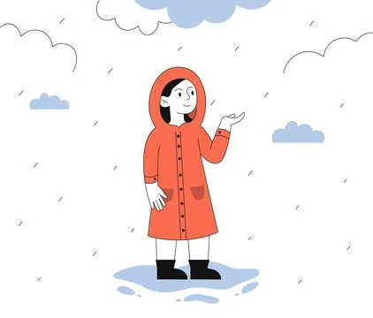 Child in rainy weather vector line concept Stock Illustration