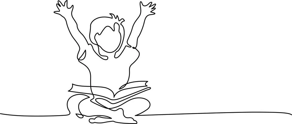 Child reading book with joy Vector Illustrazione stock