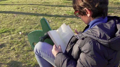Child reading outdoors	 Stock Footage 171128310