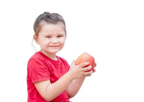 Child with red apple isolated Stock Photos