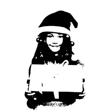 A child in a red hat with a New Year's gift in his hands. Stockillustratie