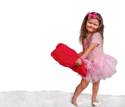 Child with red heart isolate Stock Photos