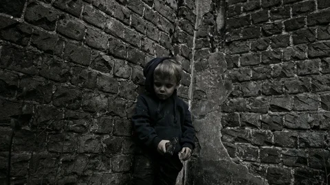 Child refugee with arms. War. Stock Footage 90449415