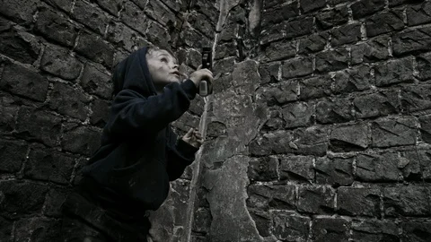 Child refugee with arms. War. Stock Footage 90449758