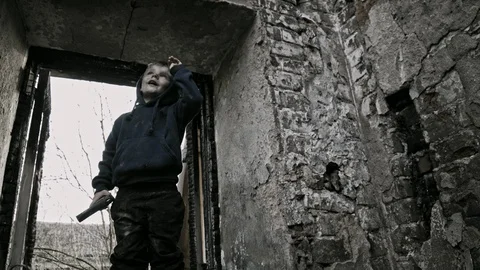Child refugee with arms. War. Stock Footage 90453350