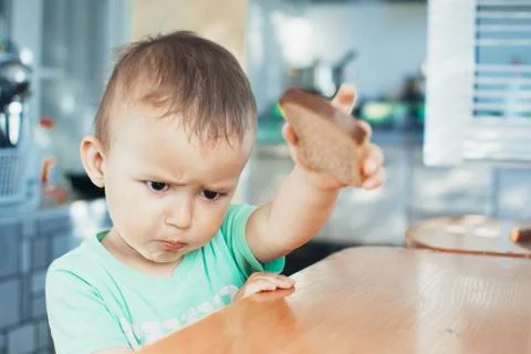 The child refuses bread Stock Photos