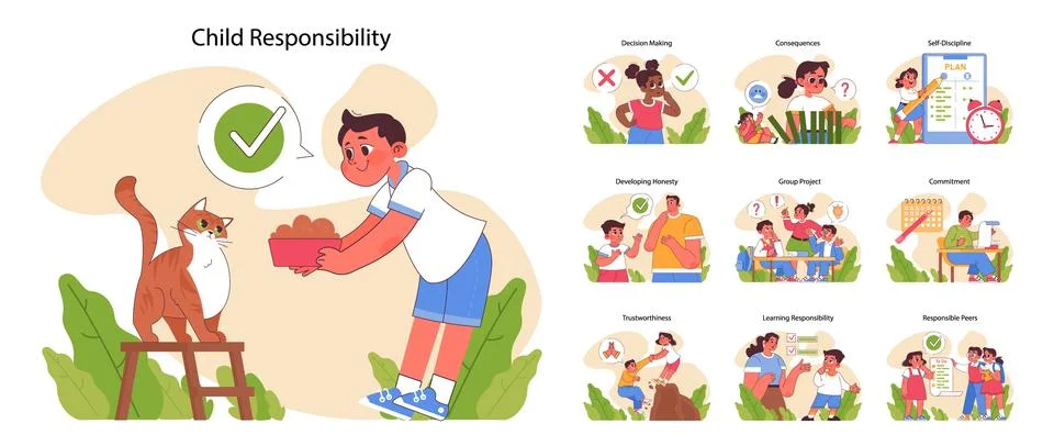 Child Responsibility concept. Flat vector illustration Stockillustratie