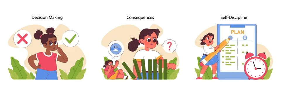 Child Responsibility set. Flat vector illustration Illustrazione stock