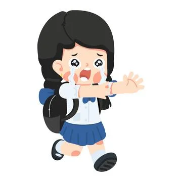 Child running and crying in a school uniform Ilustración de archivo