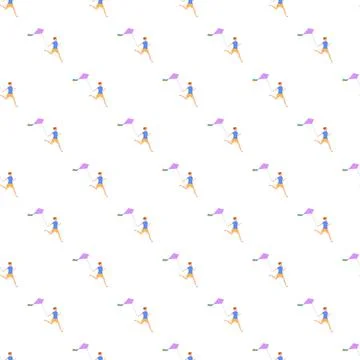 Child running and flying a kite pattern 스톡 일러스트