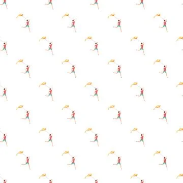 Child running playing with kite seamless pattern Stock Illustration