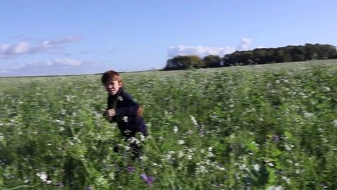 Child running through flower field Stock Footage 83357992