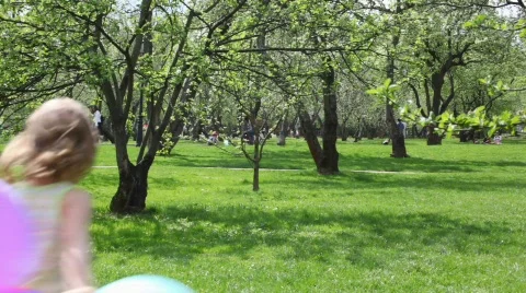 Child runs on park Stock Footage 436962