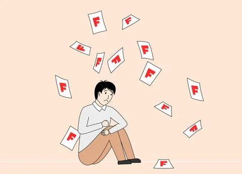 The child is sad because he got an F Stock Illustration