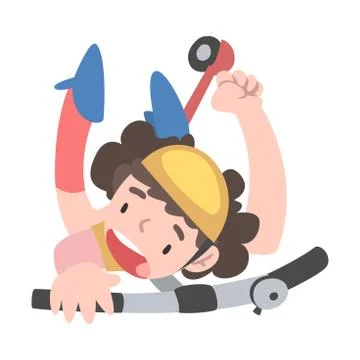 Child in Safety Helmet Falling Down from Kick Scooter, View from Above Stock Illustration