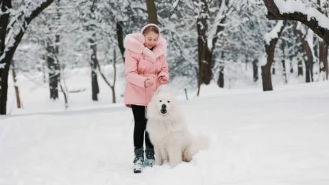 A child with a Samoyed dog Video stock 150023137