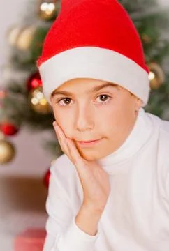 Child with santa hat in studio Stock Photos