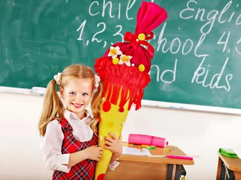 Child with school cone. Stock-Fotos