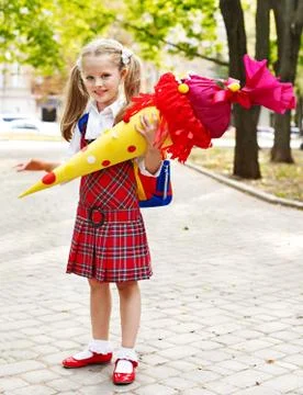 Child with school cone. Stock-Fotos