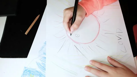 Child school guy draw virus paint in covid19 pandemic disease,kids education Stock Footage 142679739