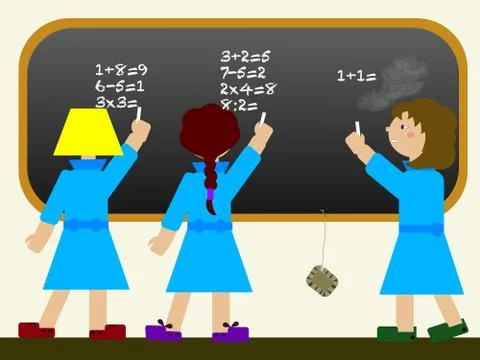 Child at school with learning disability attends to a math lesson. Stock Illustration