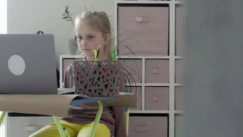 Child schoolboy learns using computer Stock Footage 154419432