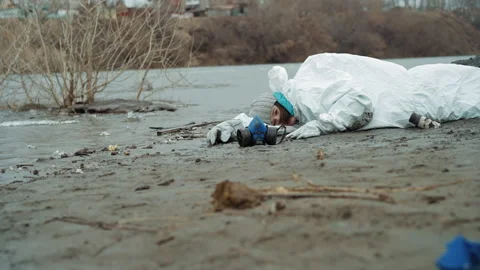 Child scientist in winter distress. Junior scientist in icy river emergency Stock Footage 346461248