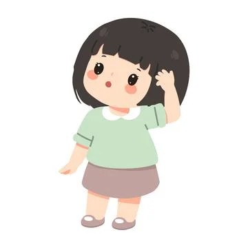 Child Scratching Head in Confusion Stock Illustration