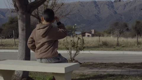 Child Scratching Head While Watching Mountains Confused Thoughtful Moment Stock Footage 314025572