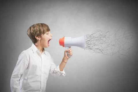 Child screaming on the megaphone Stock Photos