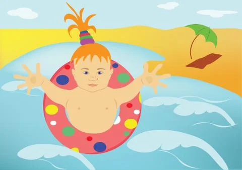 The child, sea, beach Stock Illustration