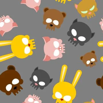 Child seamless pattern for Halloween. Skulls of baby animals. Vector backgrou Illustrazione stock