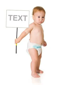 Child with a sign text Stock Photos