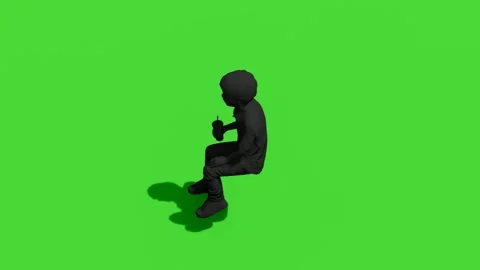 Child Silhouette Sitting and Drinking on Green Screen Stockbeeldmateriaal 339376182