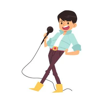 Child singing with microphone, flat cartoon vector illustration isolated. Stock Illustration