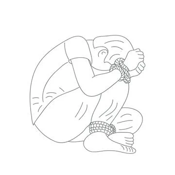 Child sitting with hands covering face in a distressed pose Stock Illustration