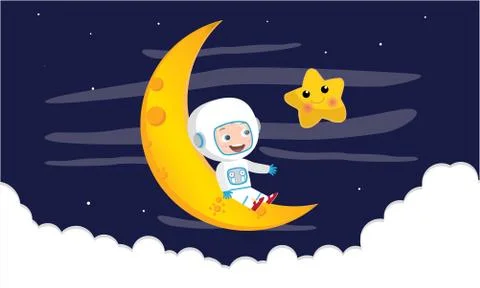 The child sitting on moon. Stock Illustration