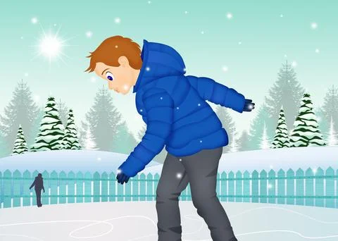 Child skates on ice Stock Illustration