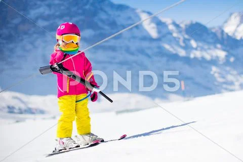 Child on ski lift Stock Photos