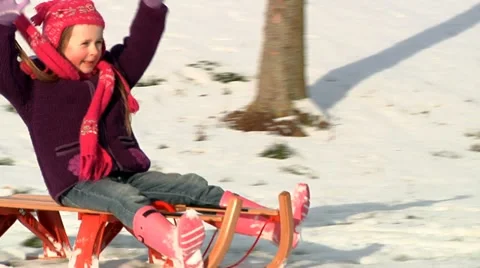 Child sledding Stock Footage 22666334