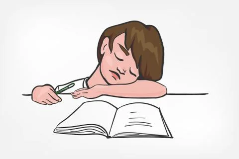 Child sleep doing study vector illustration clip art Illustrazione stock