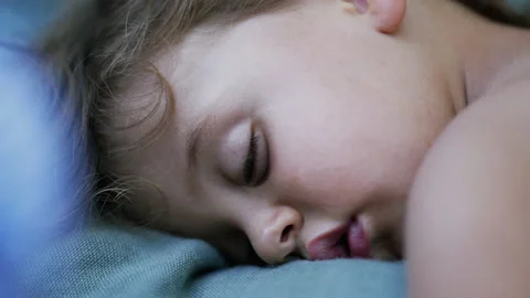 Child sleeping closeup face. One little boy asleep napping. Cute male kid nap Stock Footage 220611489