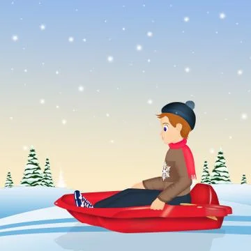 Child on sleigh in winter Stock Illustration
