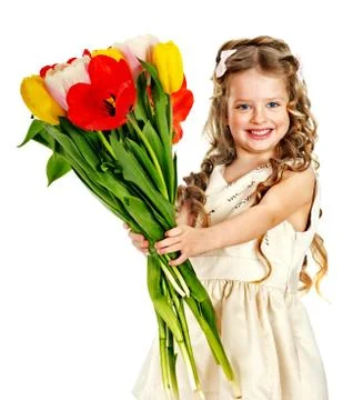 Child with spring flower. 스톡 사진