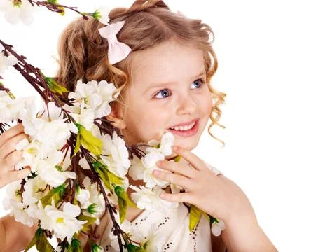 Child with spring flower. 스톡 사진
